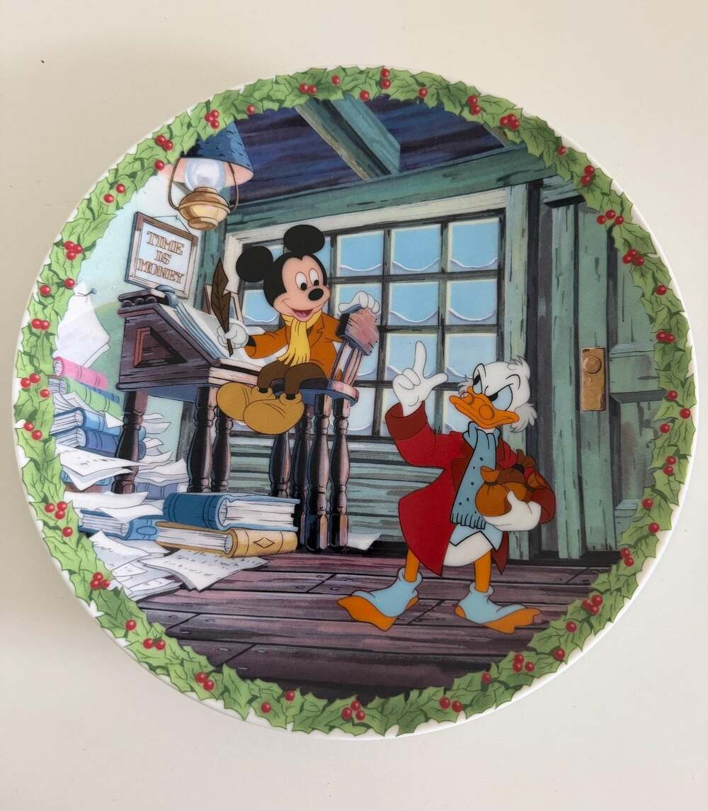 Vintage Disney Mickey’s Christmas Carol Bah Humbug Knowles Plate 1992 COA